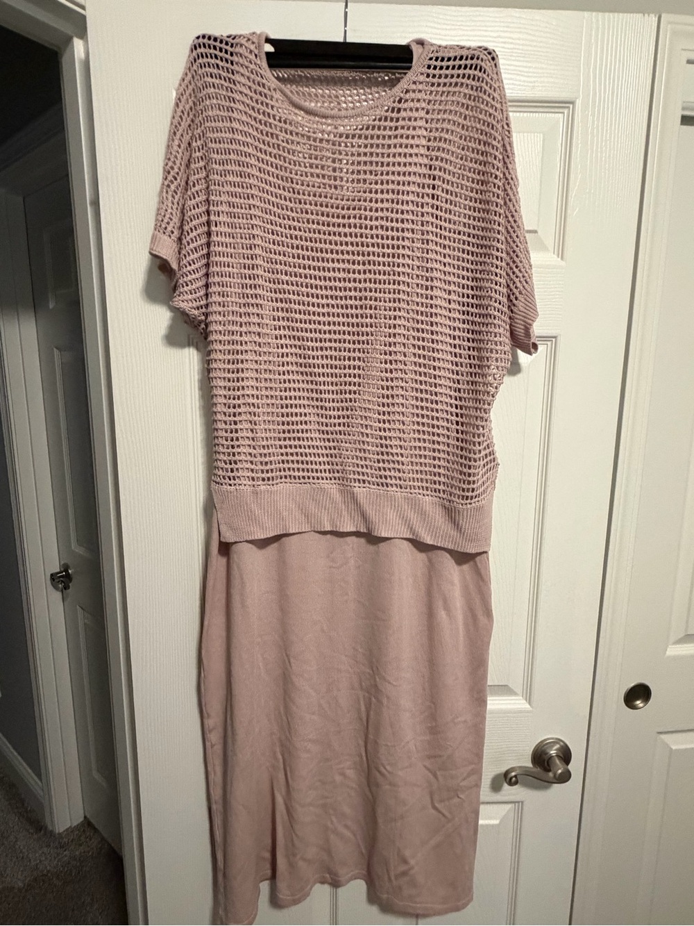 Light Pink Two-Piece Knit Overlay Dress